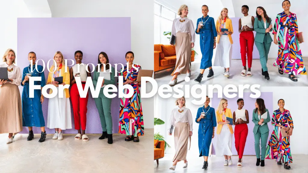 A creative workspace with a laptop showing web design prompts and color palettes for designers in 2025