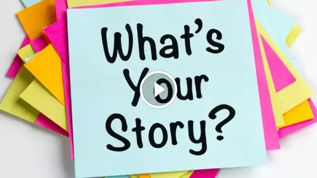 Sticky notes with the phrase “What’s Your Story?” representing brand storytelling and marketing strategy for businesses.