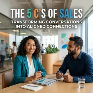 Business professionals discussing strategy in a modern office representing the 5c’s of sales and relationship-based selling